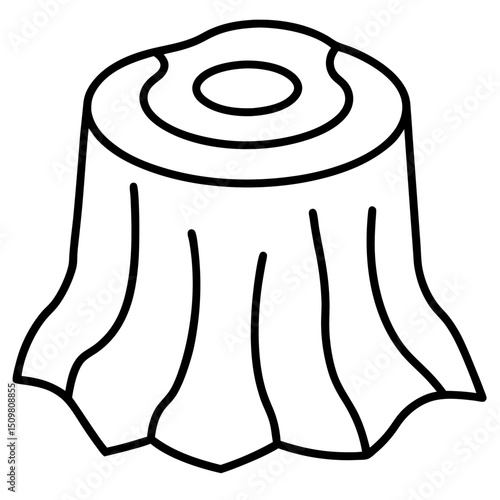 Hollow tree stump with mushroom line art vector illustration 