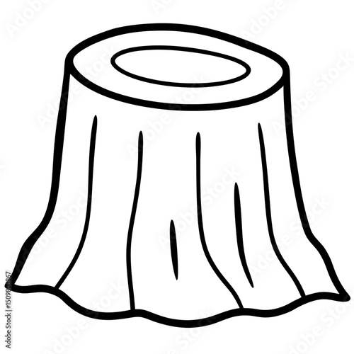 Hollow tree stump with mushroom line art vector illustration 