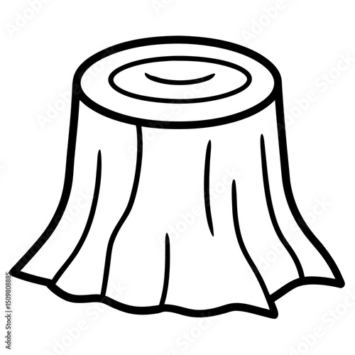 Hollow tree stump with mushroom line art vector illustration 