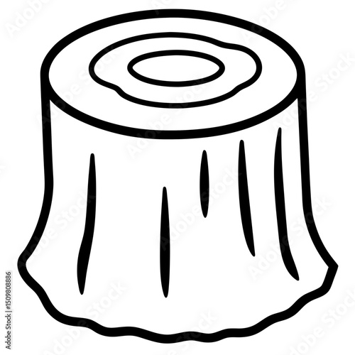 Hollow tree stump with mushroom line art vector illustration 