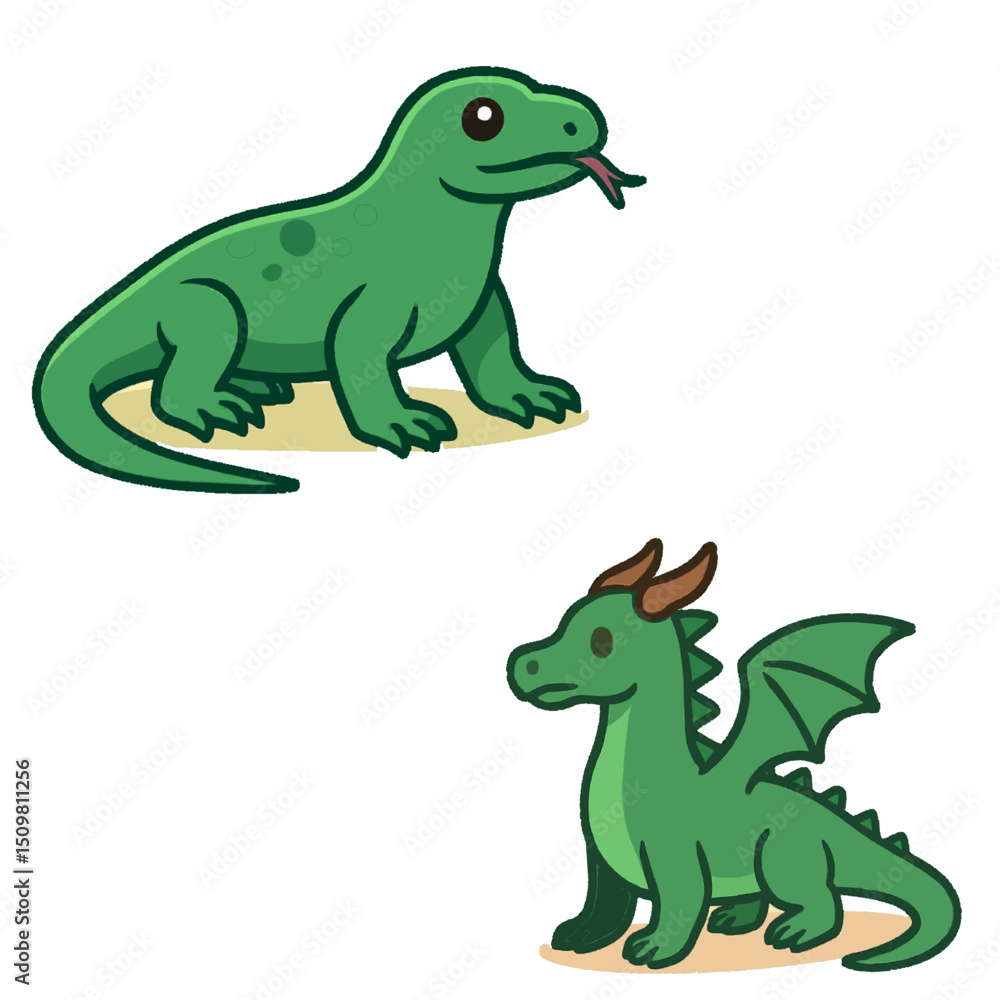 Naklejka premium Baby Dragon Cartoon - Whimsical Animal Digital Art