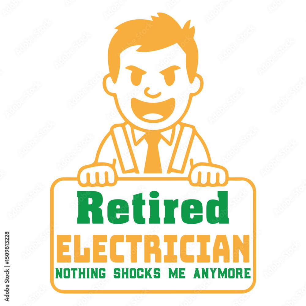 Funny Electrician T-shirt Design – Cartoon Character Holding Sign with Light Bulbs Funny Electrician T-shirt Design – Cartoon Character Holding Sign with Light Bulbs
