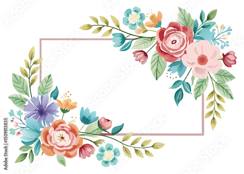Rectangular watercolor flowers Frame Design for program card