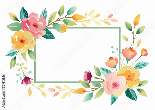 Rectangular watercolor flowers Frame Design for program card