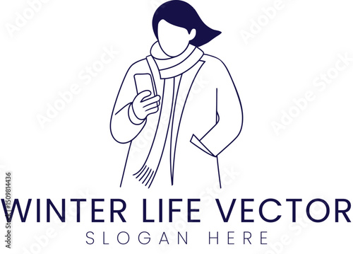 Stylish Winter Woman Phone Vector Art app coat    