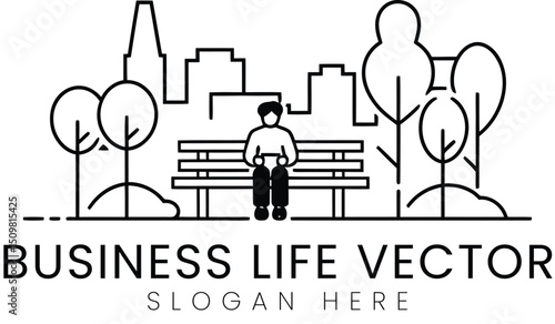 Relaxing City Park Bench Vector Design art line   