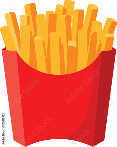 french fry, fast food, junk food, greasy, golden, fried, red container, side dish, classic, savory, crispy, photograph

