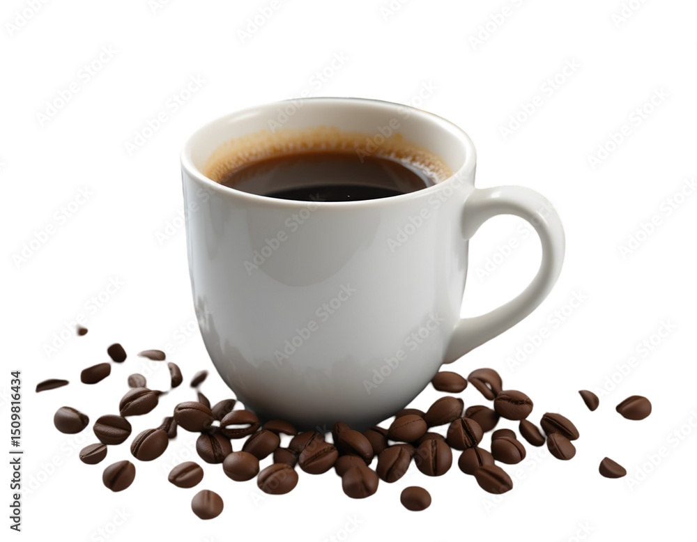 Fototapeta premium Cup of Coffee with Coffee Beans on Transparent Background