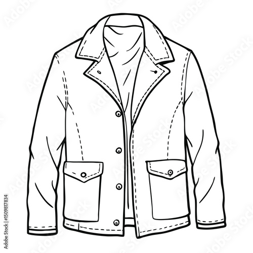 Hand drawn jacket outline on white background. Clothing costumes, Education and school kids coloring page