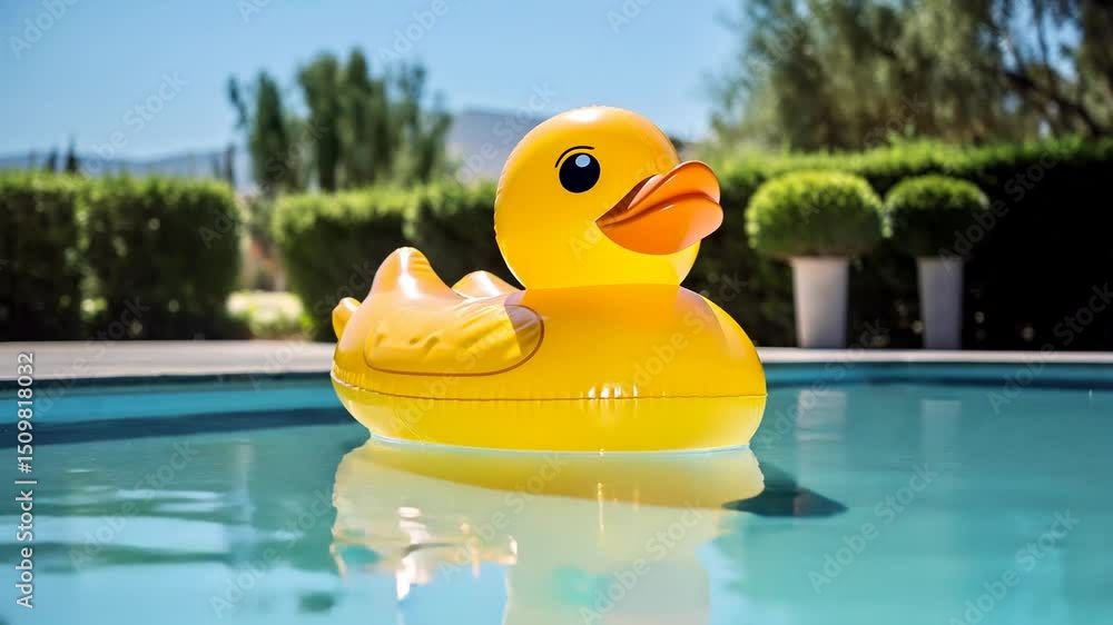 Big Yellow Inflatable Rubber Duck in Swimming Pool Big Yellow Inflatable Rubber Duck in Swimming Pool