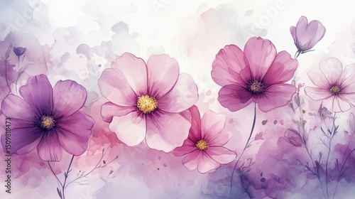 Wallpaper Mural Beautiful seamless floral water color pattern Set, watercolor wild flowers, leaves and grass,Collection botanic garden elements, isolated illustration in rustic or vintage style,copy space. Torontodigital.ca