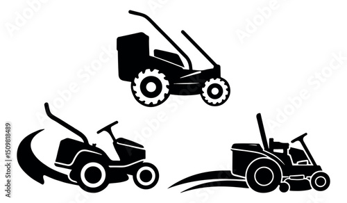Silhouette Icons of Lawn Mowers