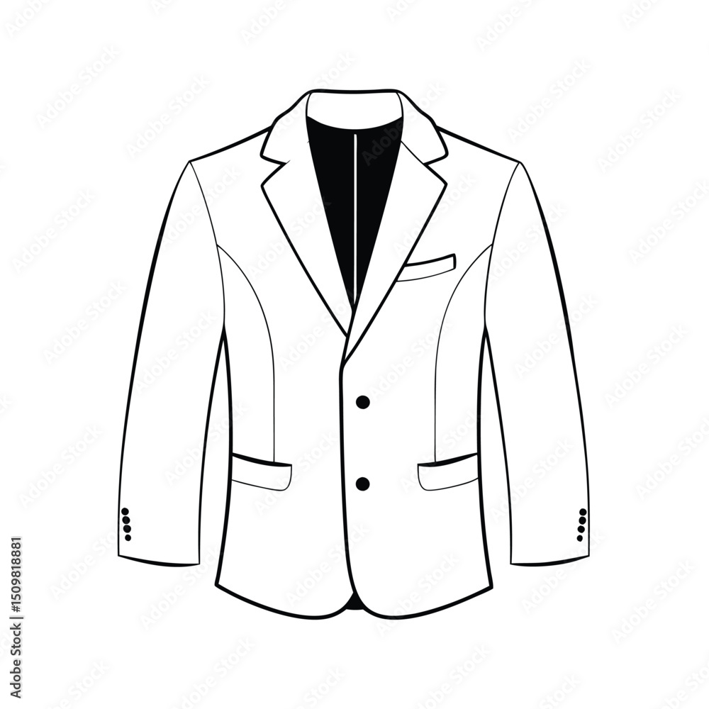 Hand drawn jacket outline on white background. Clothing costumes, Education and school kids coloring page Hand drawn jacket outline on white background. Clothing costumes, Education and school kids coloring page