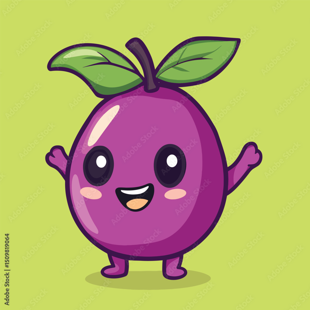 Fototapeta premium Cheerful Cartoon Plum with WideOpen Smile