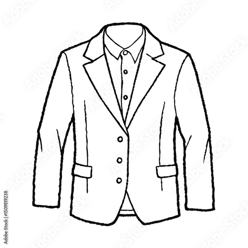 Hand drawn jacket outline on white background. Clothing costumes, Education and school kids coloring page