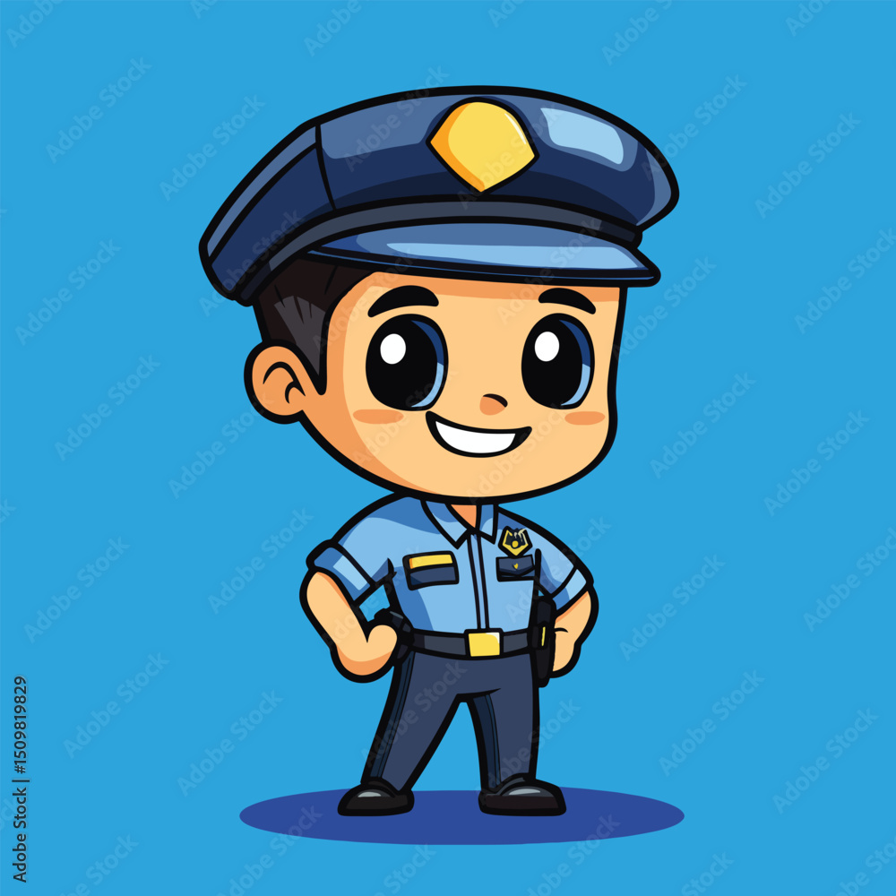 Cheerful Cartoon Police Officer with Large Eyes and Uniform (1) Cheerful Cartoon Police Officer with Large Eyes and Uniform (1)