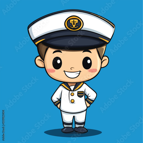 Cheerful Cartoon Sailor Boy in Uniform
