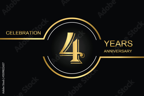 Elegant 4-year anniversary logo design with gold lines and number on a black background, perfect for celebrations and milestones.	