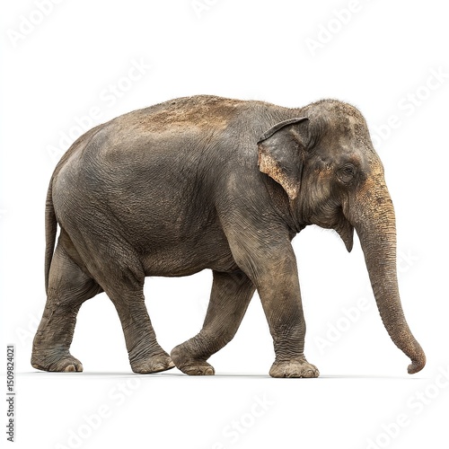 Isolated asian elephant walking side view wildlife animal mammal trunk tusks gray skin nature zoo safari