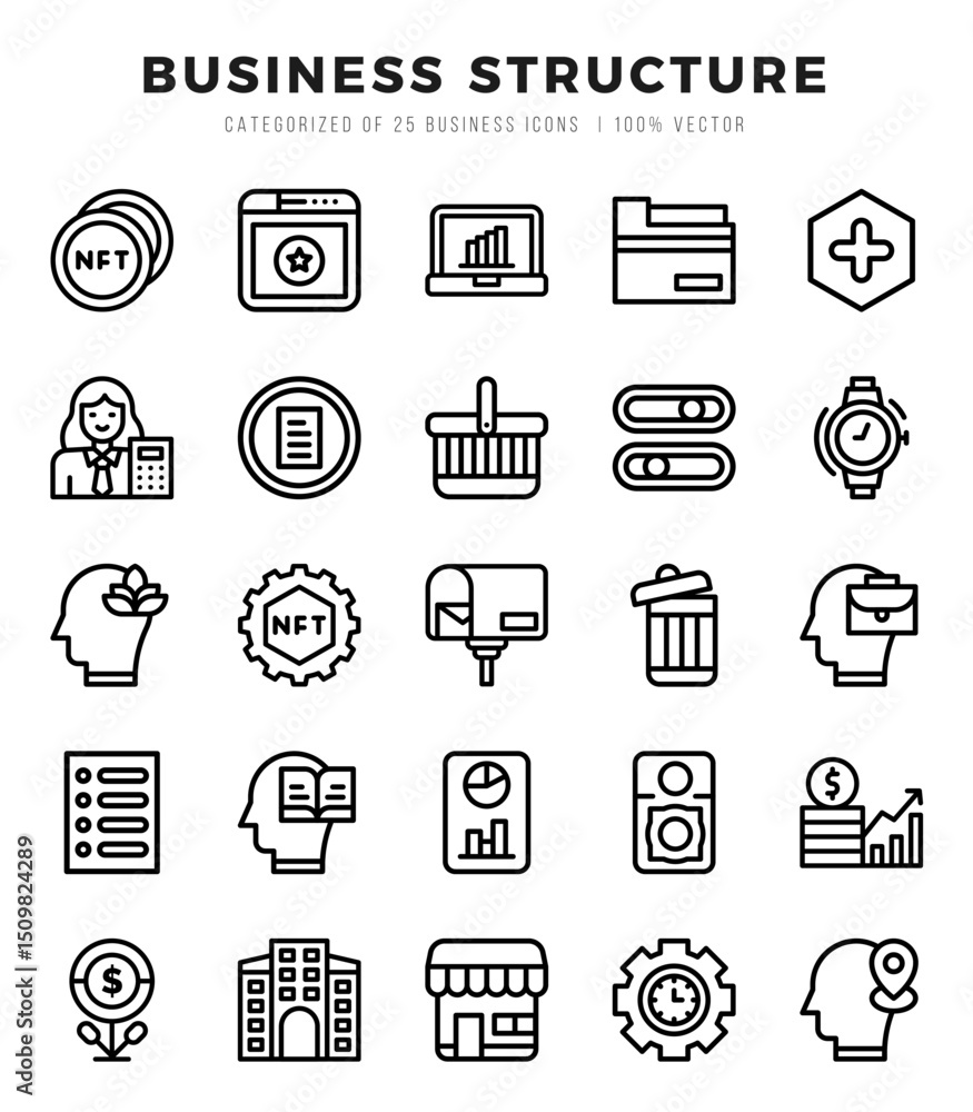 Set of Lineal Business Structure Icons. Lineal art icon. Vector illustration Set of Lineal Business Structure Icons. Lineal art icon. Vector illustration