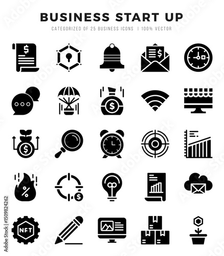 Simple Set of Business Start Up Related Vector Glyph Icons.