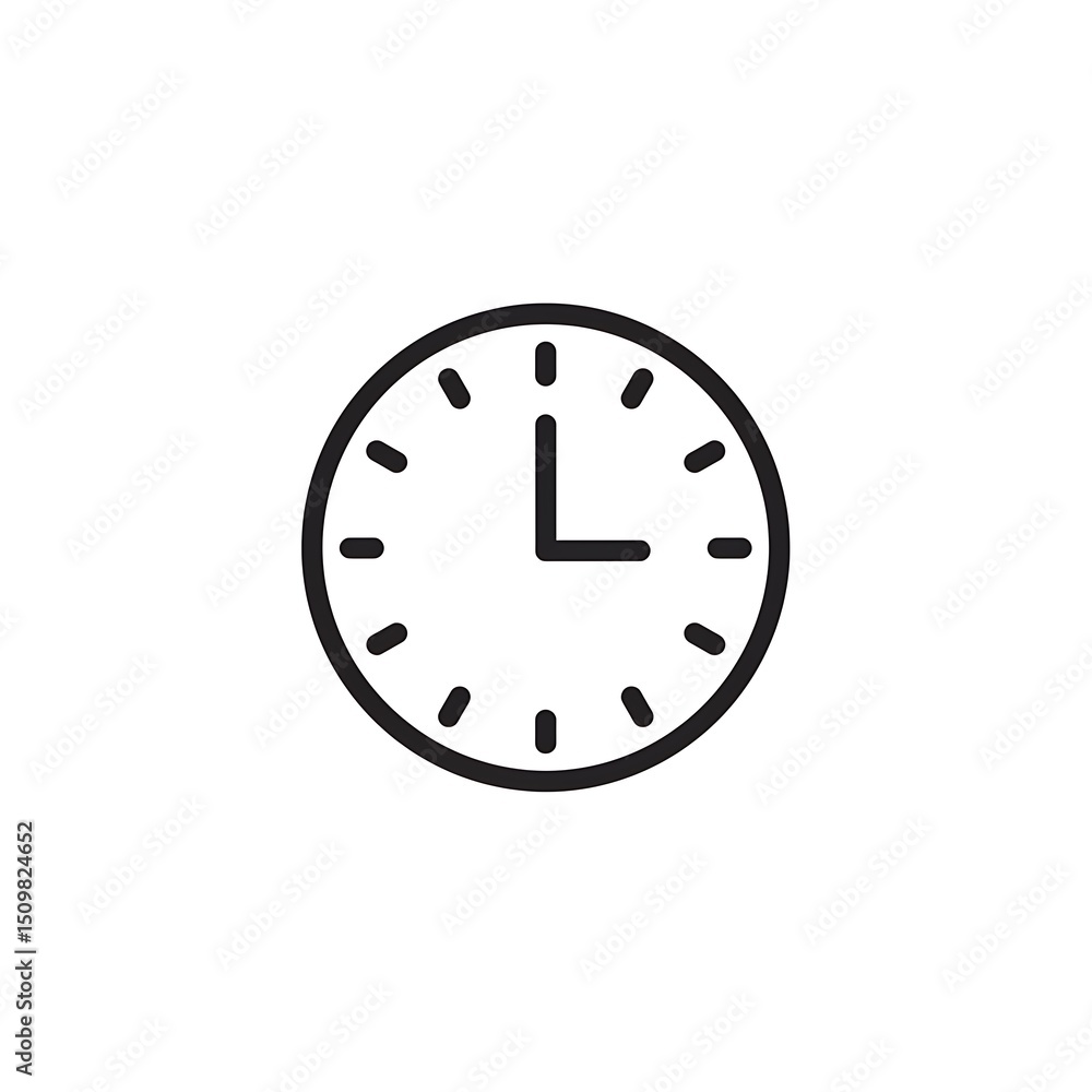 Simple Black Line Clock Icon Showing Time Simple Black Line Clock Icon Showing Time