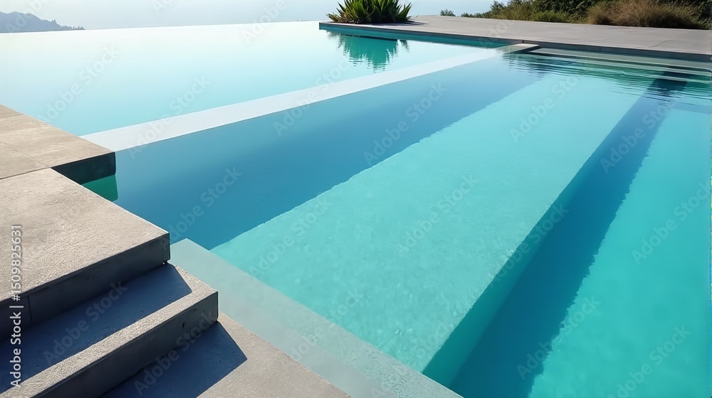 Fototapeta premium Luxurious Infinity Pool with Crystal Clear Water Reflecting a Serene Sky a Perfect Summer Escape