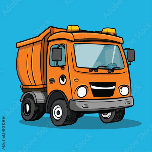 Cheerful Orange Dump Truck Cartoon Illustration