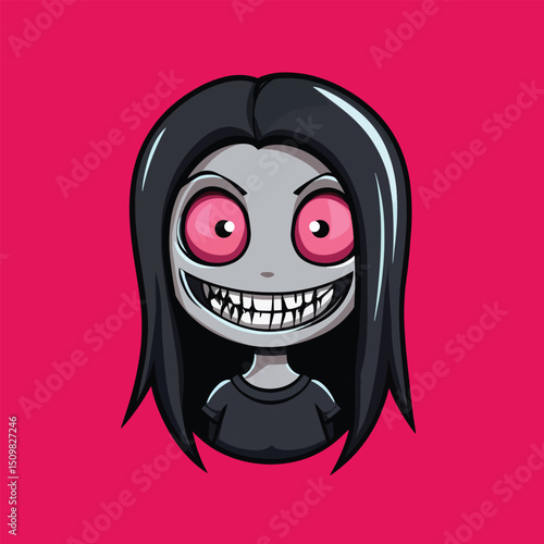 Chilling Girl Avatar with Pink Eyes and Sharp Teeth