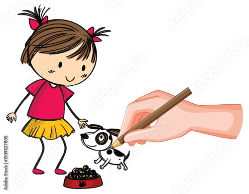 Child and Dog Doodle Illustration