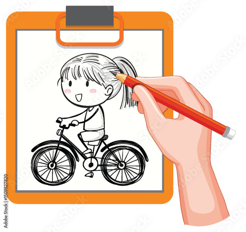 Creative Doodle of Girl on Bicycle