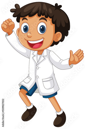 Joyful Child in Lab Coat Illustration
