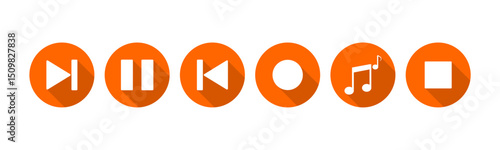 Music player vector icon set, Contains play, pause, stop, record, next track, rewind, previous, forward and backward icons