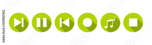 Music player vector icon set, Contains play, pause, stop, record, next track, rewind, previous, forward and backward icons
