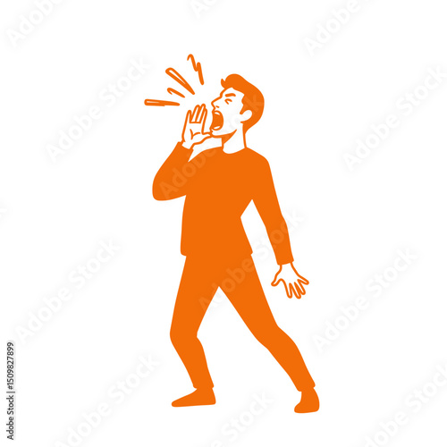 Person shouting with enthusiasm while standing in an expressive pose  