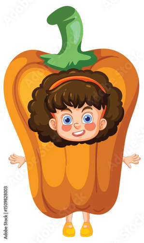Child in Bell Pepper Costume Illustration