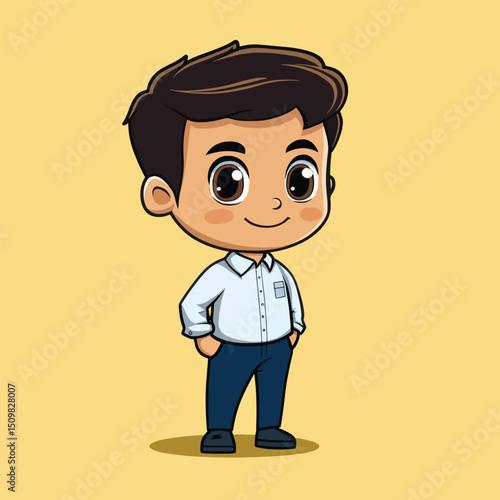 Confident Cartoon Boy in ButtonDown Shirt and Trousers