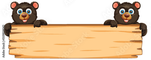 Cute Bears Holding Wooden Sign
