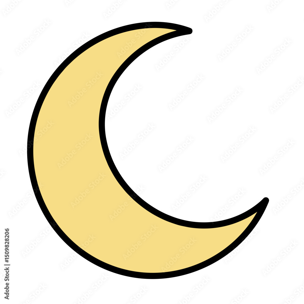 Crescent moon illustration in simplistic yellow design Crescent moon illustration in simplistic yellow design