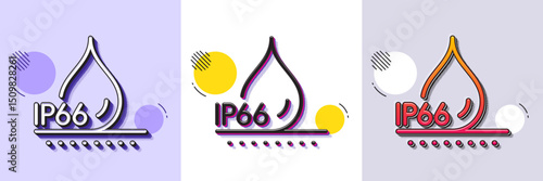 Waterproof line icon. Halftone dotted pattern. Gradient icon with grain shadow. Water resistant ip66 sign. Drop protection symbol. Line waterproof icon. Various designs. Vector