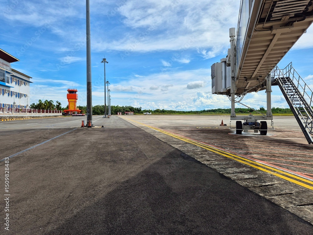 Naklejka premium airport apron facilities with blue sky