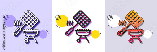 Grill basket line icon. Halftone dotted pattern. Gradient icon with grain shadow. Barbecue cooker sign. Meat brazier utensils symbol. Line grill basket icon. Various designs. Vector