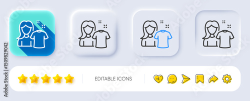 Clean shirt line icon. Neumorphic, Flat shadow, 3d buttons. Laundry tshirt sign. Clothing cleaner symbol. Line clean shirt icon. Social media icons. Vector