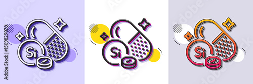 Silicon mineral line icon. Halftone dotted pattern. Gradient icon with grain shadow. Chemical element Si sign. Capsule or pill symbol. Line silicon mineral icon. Various designs. Vector