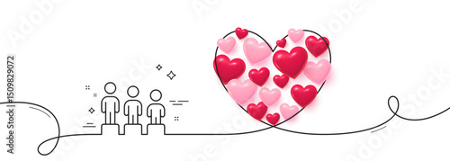 Equality line icon. Continuous line big heart. Equity culture sign. Gender diversity symbol. 3d hearts in heart shaped loop. Equality single line ribbon. Loop curve pattern. Vector