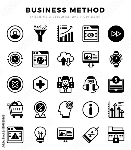 Set of Business Method Icons Lineal Filled icons collection.
