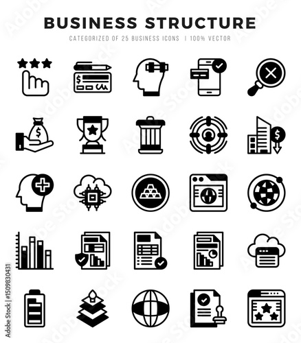 Set of Business Structure Icons. Simple Lineal Filled art style icons pack.