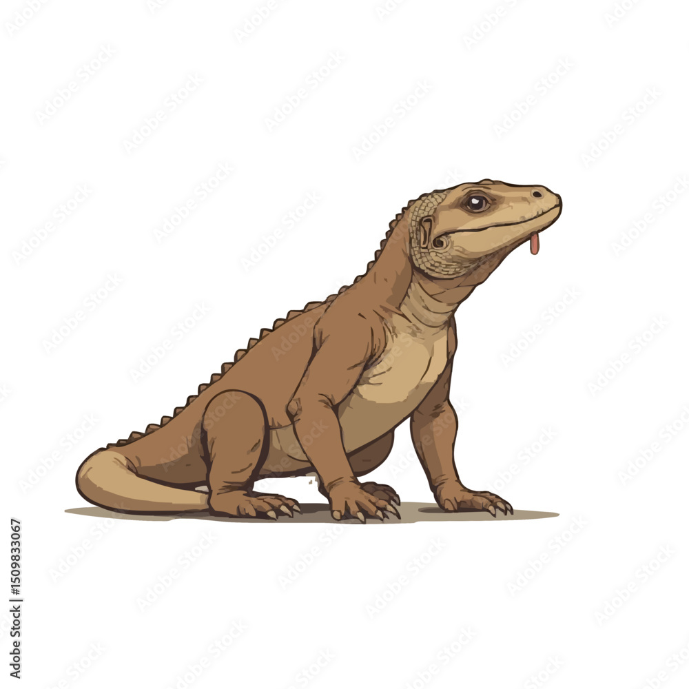 Obraz premium Komodo Dragon Sitting with Tongue Out - Illustrated Wildlife