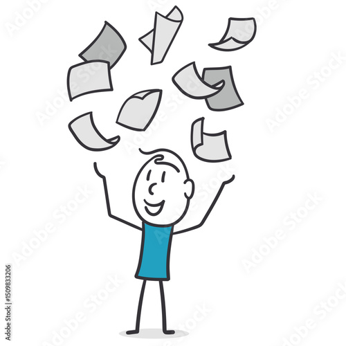 Cheerful businessman throwing papers.For illustrating concepts related to celebration or joy.