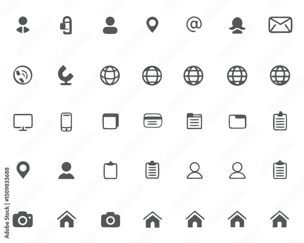 Collection of simple gray contact information icons for business cards and websites vector illustration Collection of simple gray contact information icons for business cards and websites vector illustration